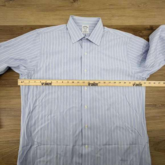 Brooks Brothers Shirt Mens 16.5 34 Stripe Blue White Regent Non Iron Cotton - Picture 5 of 7